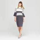 Women's Striped Bell Sleeve Colorblock Ponte Dress - Melonie T - Black/white