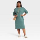 Women's Plus Size Long Sleeve Henley Neck Sweater Dress - Universal Thread Teal Blue