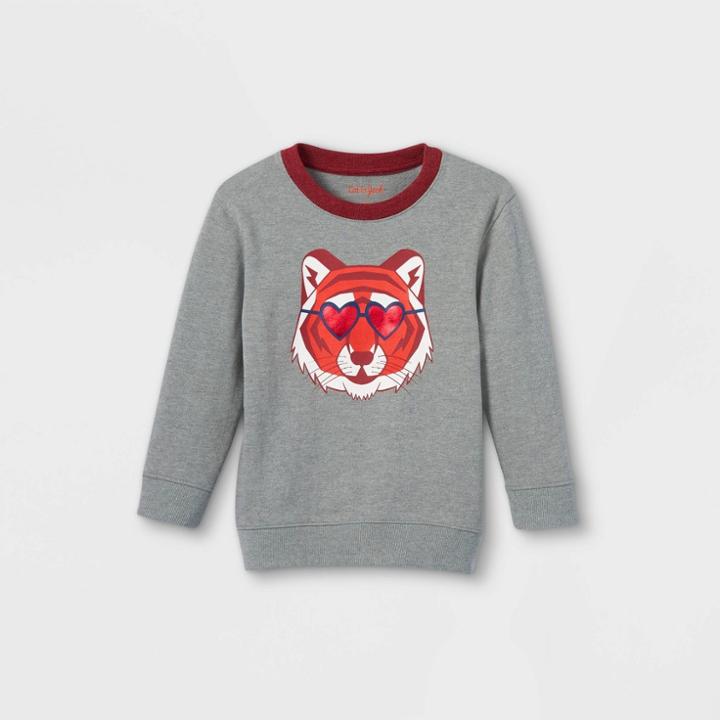 Toddler Boys' Valentine's Day Tiger Fleece Crew Neck Sweatshirt - Cat & Jack Gray