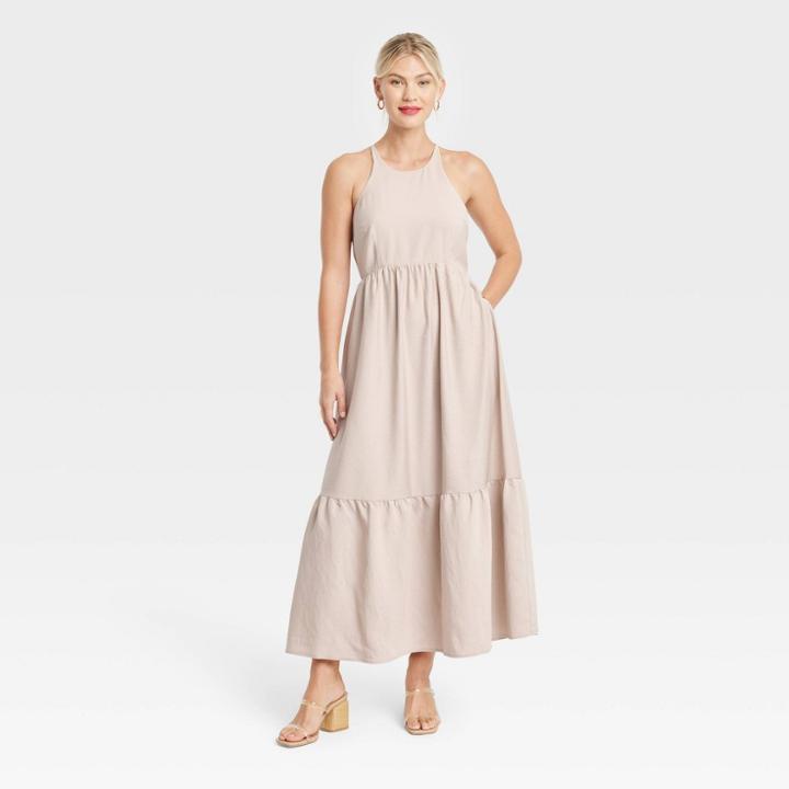 Women's Sleeveless Tiered Dress - A New Day Tan