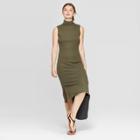 Women's Sleeveless Turtleneck Rib Knit Midi Dress - A New Day Olive (green)