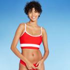 Women's Contrast Trim Scoop Neck Crop Bikini Top - Sea Angel Bright Red