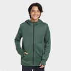 Boys' High Pile Fleece-lined Full Zip Hooded Sweatshirt - All In Motion Olive Green