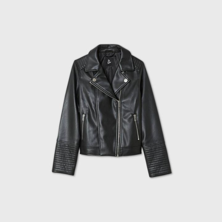 Girls' Faux Leather Moto Jacket - Art Class Black