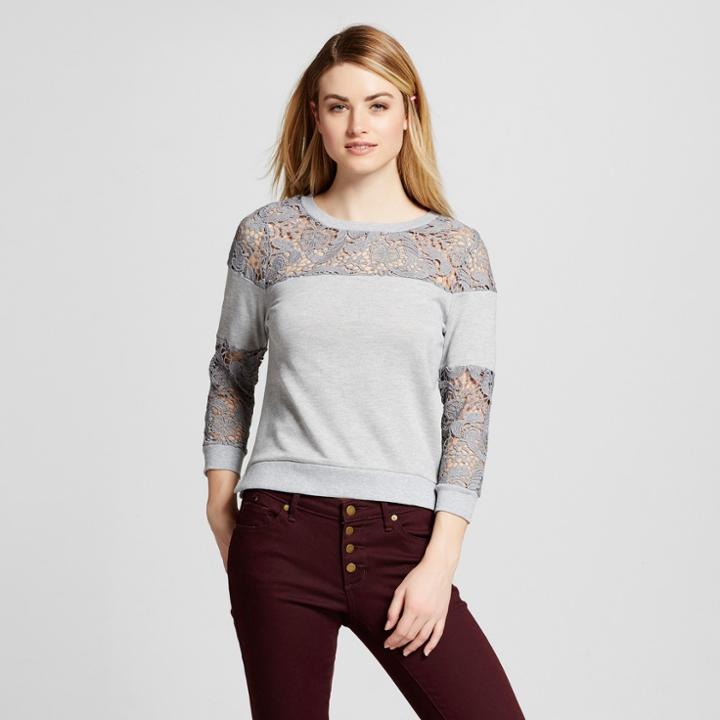 Women's Crochet Lace French Terry Sweatshirt Heather Gray M - Poetic Justice