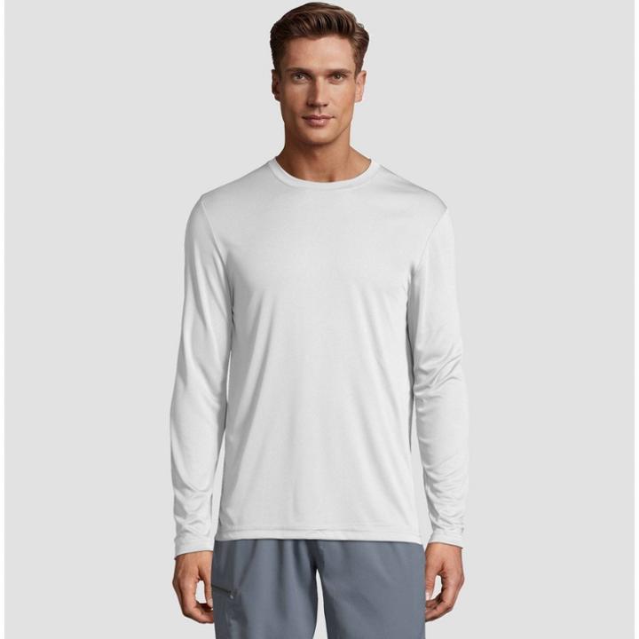 Hanes Men's Big & Tall Long Sleeve Cooldri Performance T-shirt -white
