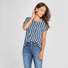 Women's Striped Short Sleeve Woven T-shirt - Lux Ii - Navy