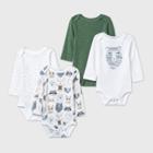 Baby Boys' 4pk Little Cub Long Sleeve Bodysuit - Cloud Island Olive Green/white
