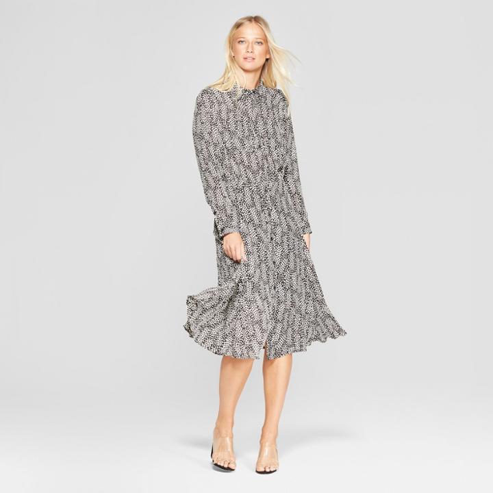 Women's Polka Dot Convertible Sleeve Midi Shirt Dress - Who What Wear Black/white Xxl, Black/white Polka Dot