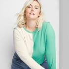 Women's Plus Size Long Sleeve Fitted T-shirt - Wild Fable Green Colorblock