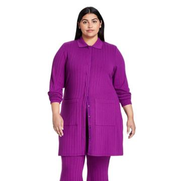 Women's Plus Size Long Sleeve Collared Button-down Shirt - Victor Glemaud X Target Purple