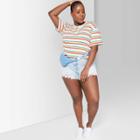 Women's Plus Size Striped Short Sleeve Crewneck Oversized Boxy T-shirt - Wild Fable Rainbow 1x,
