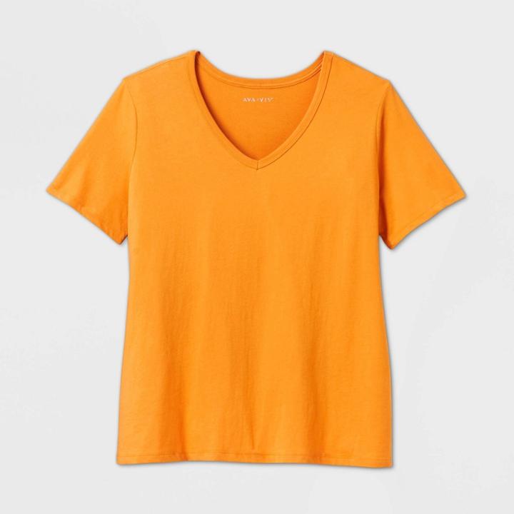 Women's Plus Size Short Sleeve V-neck Essential T-shirt - Ava & Viv Orange 1x, Women's,