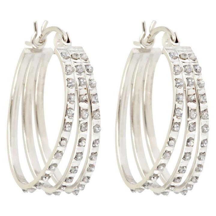 Target Flare Sterling Silver Earrings With Diamond Accents - White