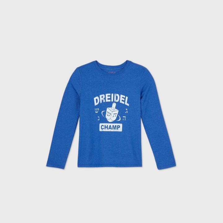 Boys' Long Sleeve Hanukkah Dreidel Champ Graphic T-shirt - Cat & Jack Blue