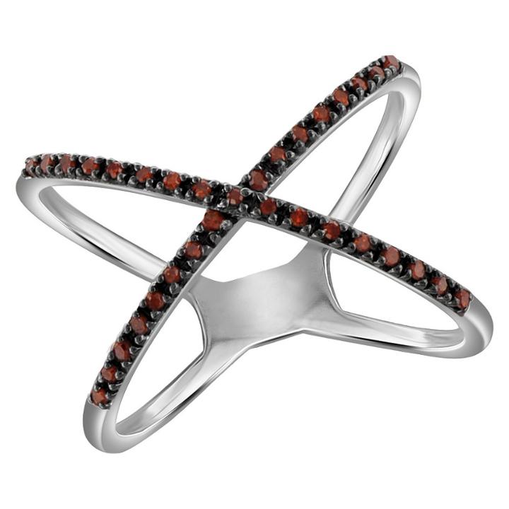 Distributed By Target 1/10 Ct. T.w. Round-cut Red Diamond Prong Set X Ring In Sterling Silver - White