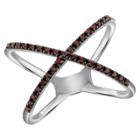 Distributed By Target 1/10 Ct. T.w. Round-cut Red Diamond Prong Set X Ring In Sterling Silver - White