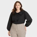 Women's Plus Size Oversized Balloon Long Sleeve Button-down Shirt - A New Day Black