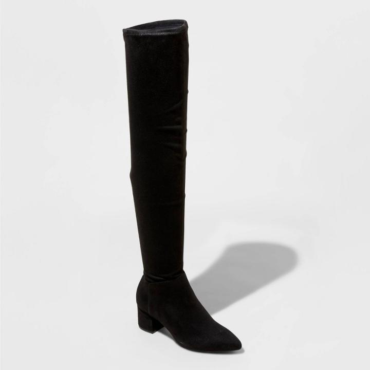 Women's Naviah Faux Leather Heeled Over The Knee Boots - A New Day Black