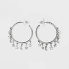 Star And Moon With Crystal Acrylic Stones Charm Hoop Earrings - Wild Fable