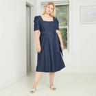 Women's Plus Size Puff Short Sleeve Belted Denim Dress - Who What Wear Blue