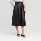 Women's Mid-rise Belted Swing A-line Midi Skirt - Who What Wear Black