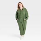 Women's Plus Size Long Sleeve Button-front Boilersuit - Universal Thread Green