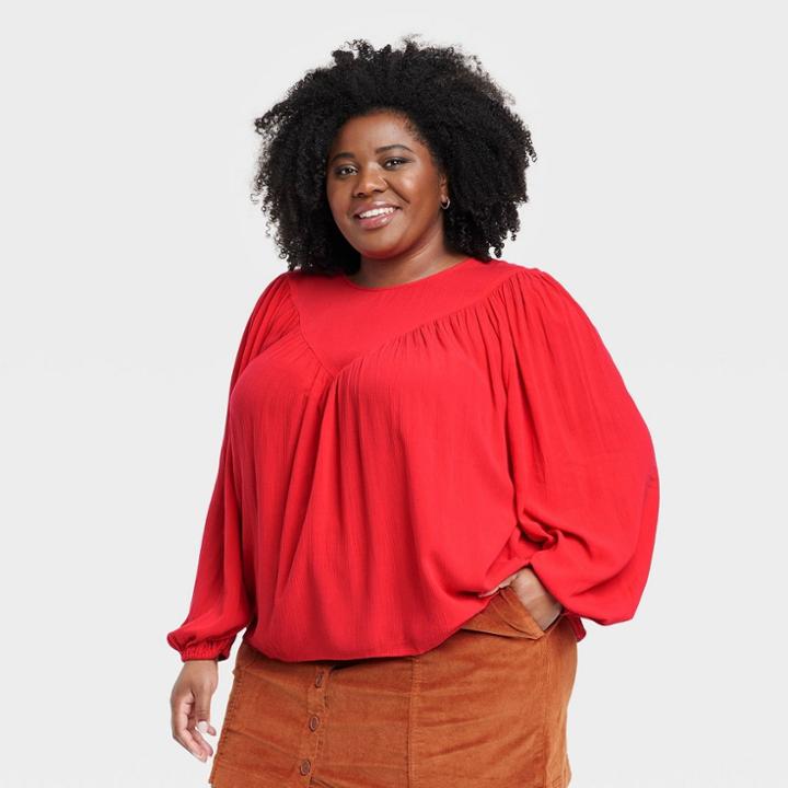 Women's Plus Size Bishop Long Sleeve Blouse - Knox Rose Red