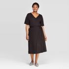 Women's Plus Size Short Sleeve V-neck Knit Wrap A-line Dress - Ava & Viv Black