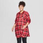 Maternity Plus Size Plaid Flannel Popover Tunic - Isabel Maternity By Ingrid & Isabel Red