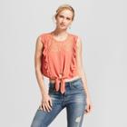Women's Sleeveless Tie Front Ruffle Top - Xhilaration Coral (pink)