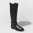 Women's Wendy Faux Leather Buckle Riding Boots - A New Day Black
