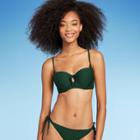 Women's Light Lift Tie-front Keyhole Pique Textured Bikini Top - Shade & Shore Dark Green
