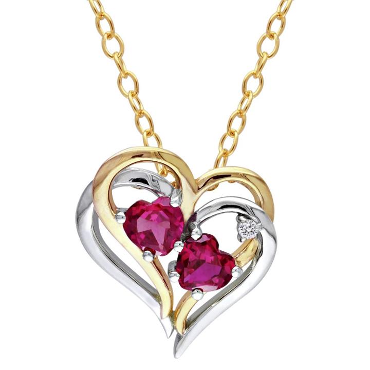 No Brand 1.17 Ct. T.w. Created Ruby And 0.02 Ct. T.w. Diamond Prong Set Pendant Necklace In Sterling Silver - Red, Red/red/silver
