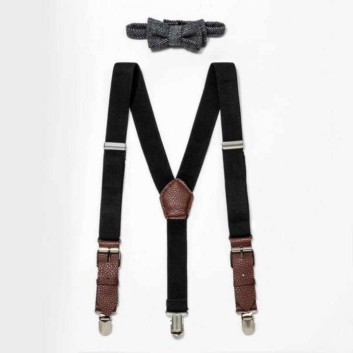 Toddler Boys' Herringbone Suspender Bowtie Set - Cat & Jack Black/white