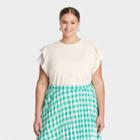 Women's Plus Size Flutter Short Sleeve Ruffle T-shirt - A New Day Cream