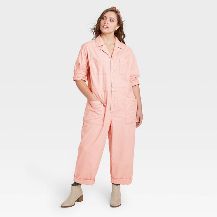 Women's Plus Size Long Sleeve Collared Boilersuit - Universal Thread Pink