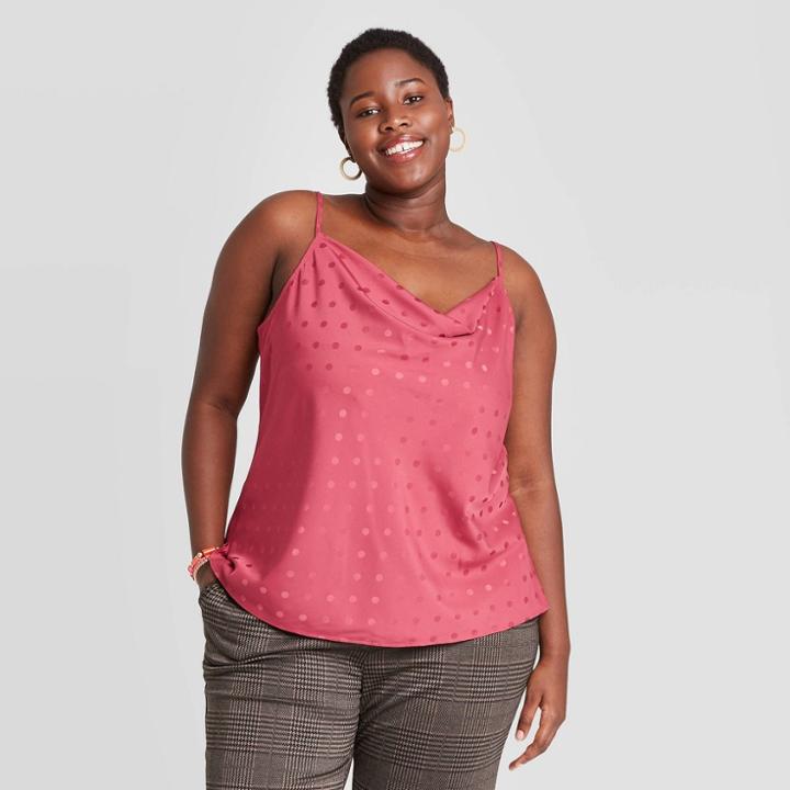 Women's Plus Size Polka Dot Cami - A New Day Pink