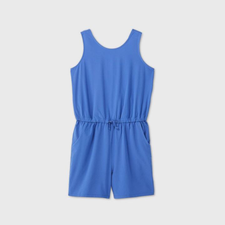 Girls' Stretch Woven Romper - All In Motion Periwinkle Blue Xs, Girl's, Purple Blue