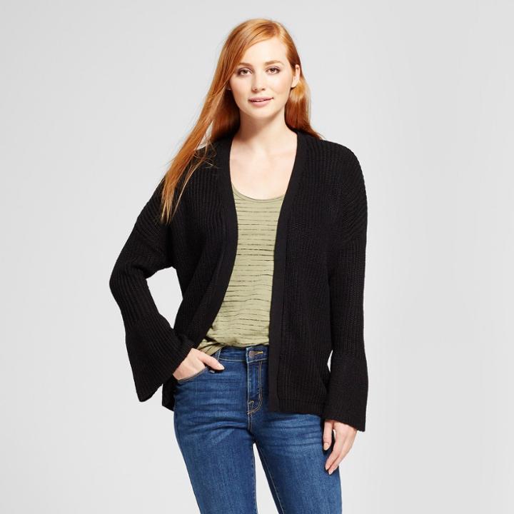 Women's Bell Sleeve Cardigan Sweater - Nitrogen Black