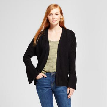 Women's Bell Sleeve Cardigan Sweater - Nitrogen Black