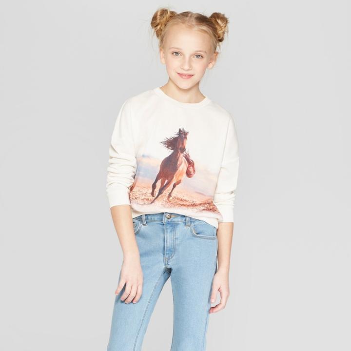 Girls' Horse Graphic Pullover - Art Class Cream
