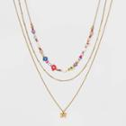 Flower And Butterfly Mixed Media Layered Chain Necklace Set 3pc - Wild Fable