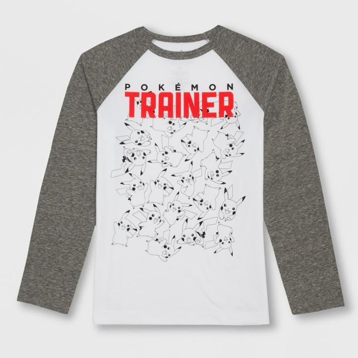Boys' Pokemon Pikachu Trainer Raglan Long Sleeve Graphic T-shirt - White