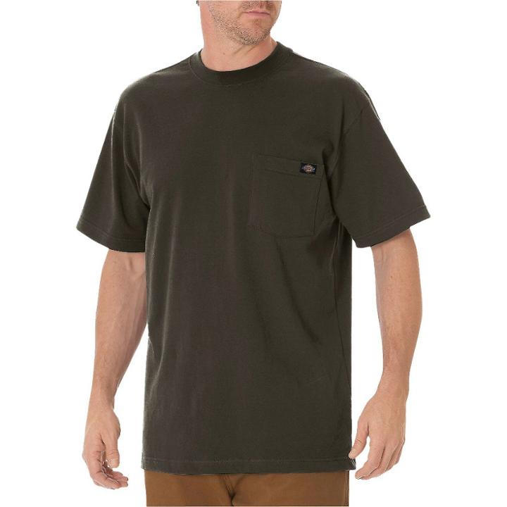 Dickies Men's Cotton Heavyweight Short Sleeve Pocket T-shirt- Black Olive