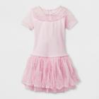 Danshuz Toddler Girls' Double Layer Skirt With Sequin Mesh Yoke Short Sleeve Activewear Dress - Pink 8-10,