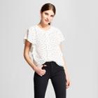 Eclair Women's Printed Short Flutter Sleeve Button-up Top - Clair White/black