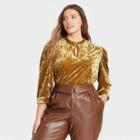 Women's Plus Size Puff Elbow Sleeve Velvet Top - Who What Wear Mustard Yellow