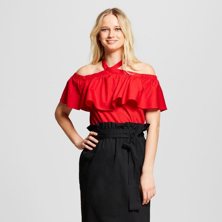 Women's Ruffle Halter Tank Top - Who What Wear Red