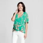 Women's Floral Print Short Sleeve Twist Blouse - Loramendi Green